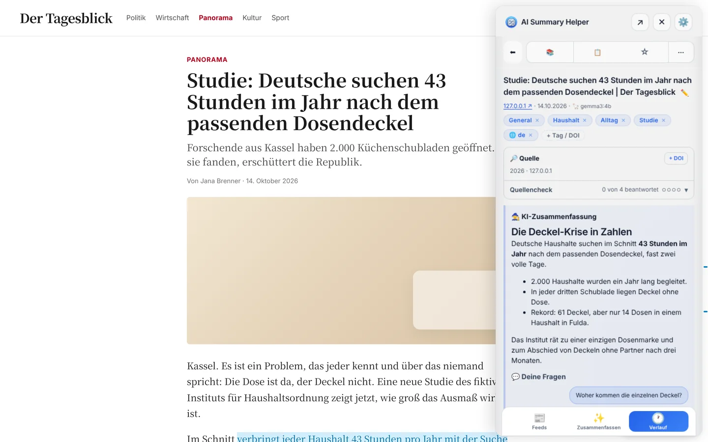 Zusammenfassung in der Seitenleiste neben dem Artikel