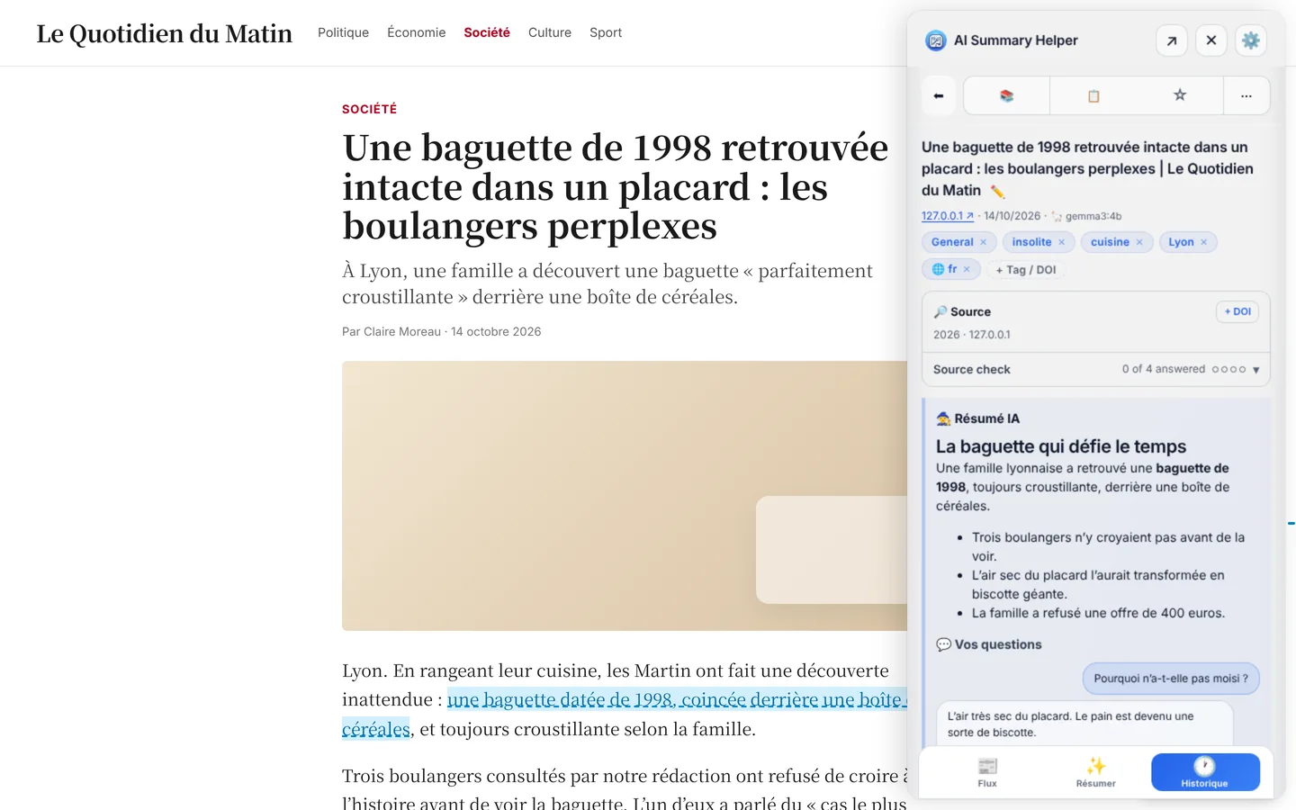Résumé affiché dans le volet latéral à côté de l'article